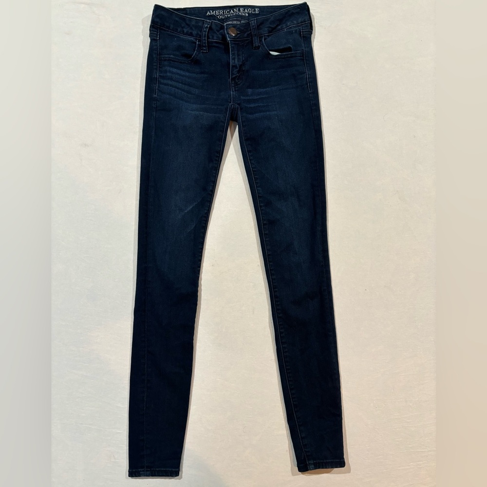 American Eagle Jeans Women Sz 2 Reg Blue Super Low Jegging’s (AEO Denim)